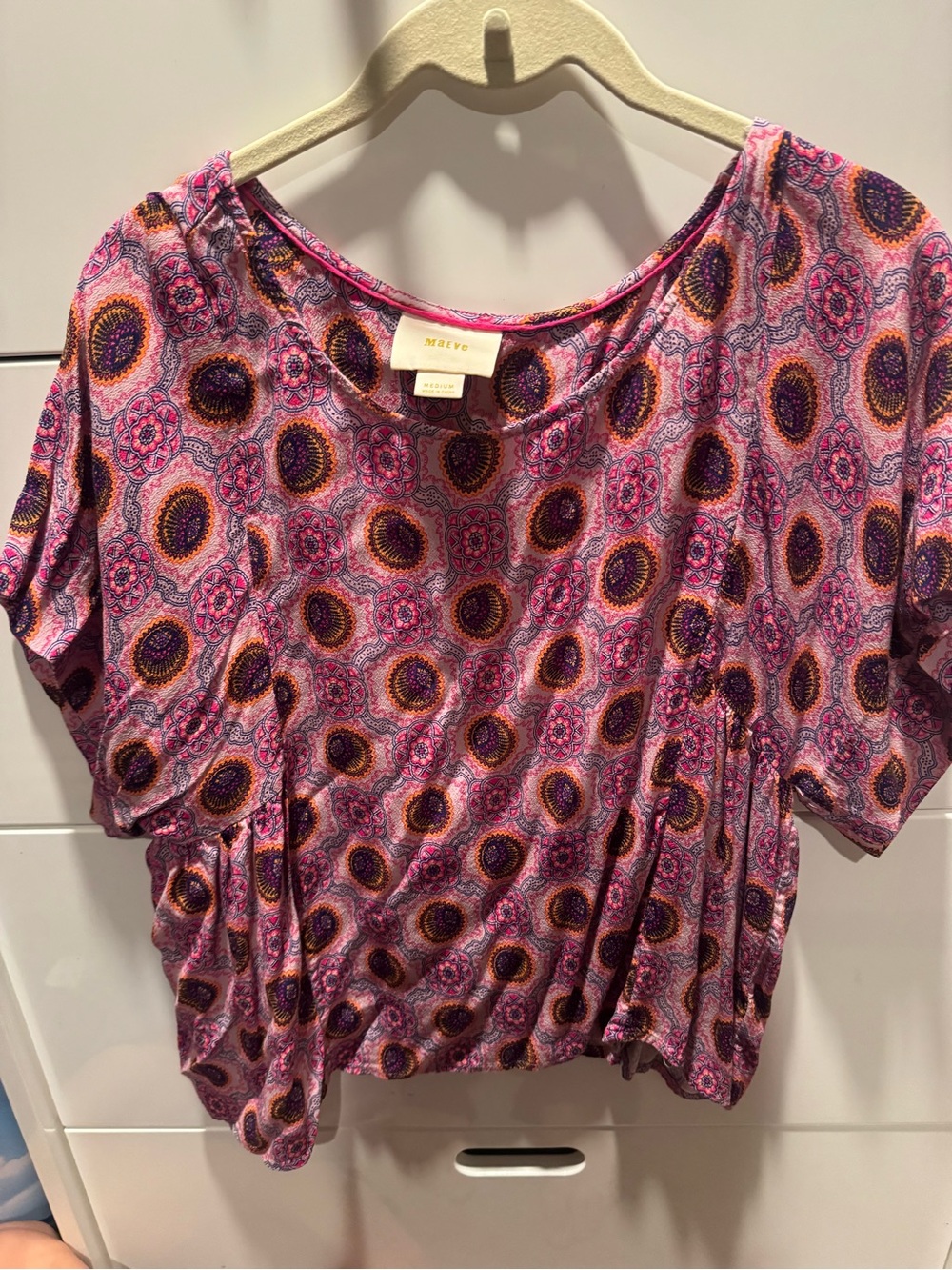 Maeve Pink Medallion Print Short Sleeve Top